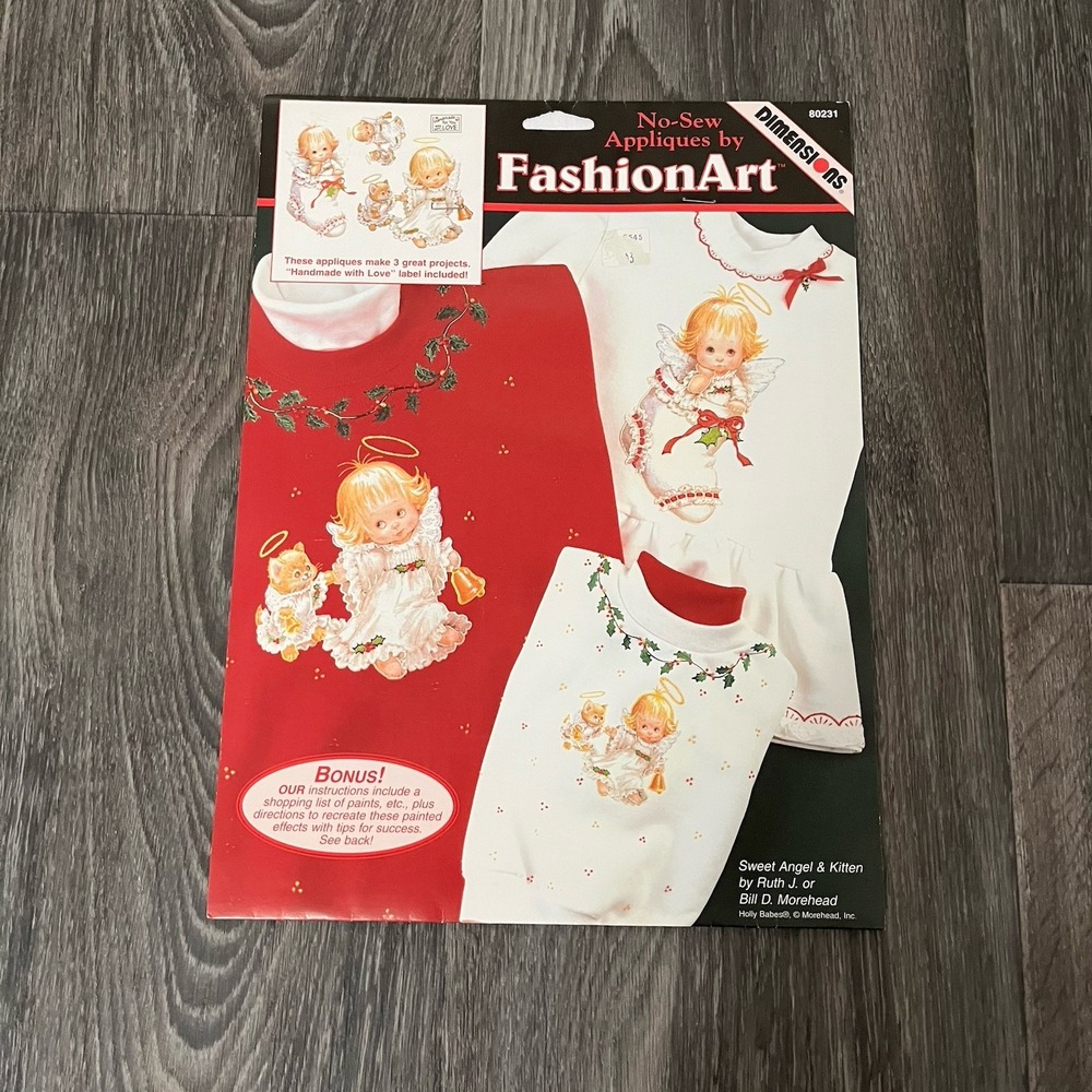 Vintage Dimensions Fashion Art Iron On Transfer Sweet Angel & Kitten 90's